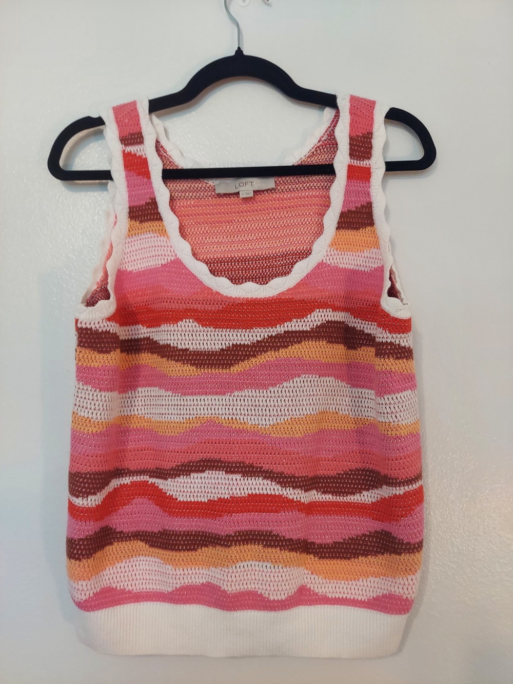LOFT Pink Multicolor Striped Crochet Knit Tank Top Size S